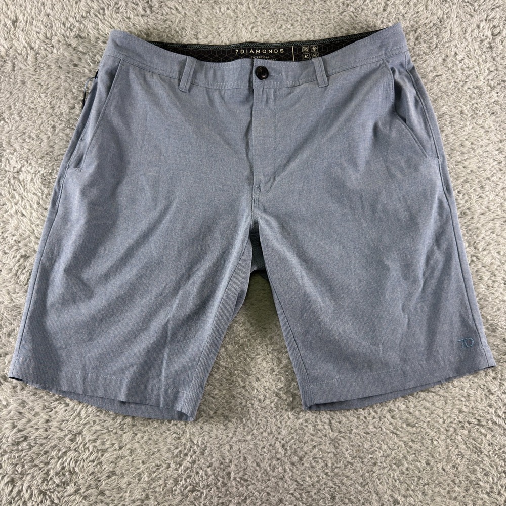 7 Diamonds Intertidal Performance Shorts Mens 34 Blue Heathered Hybrid Stretch
